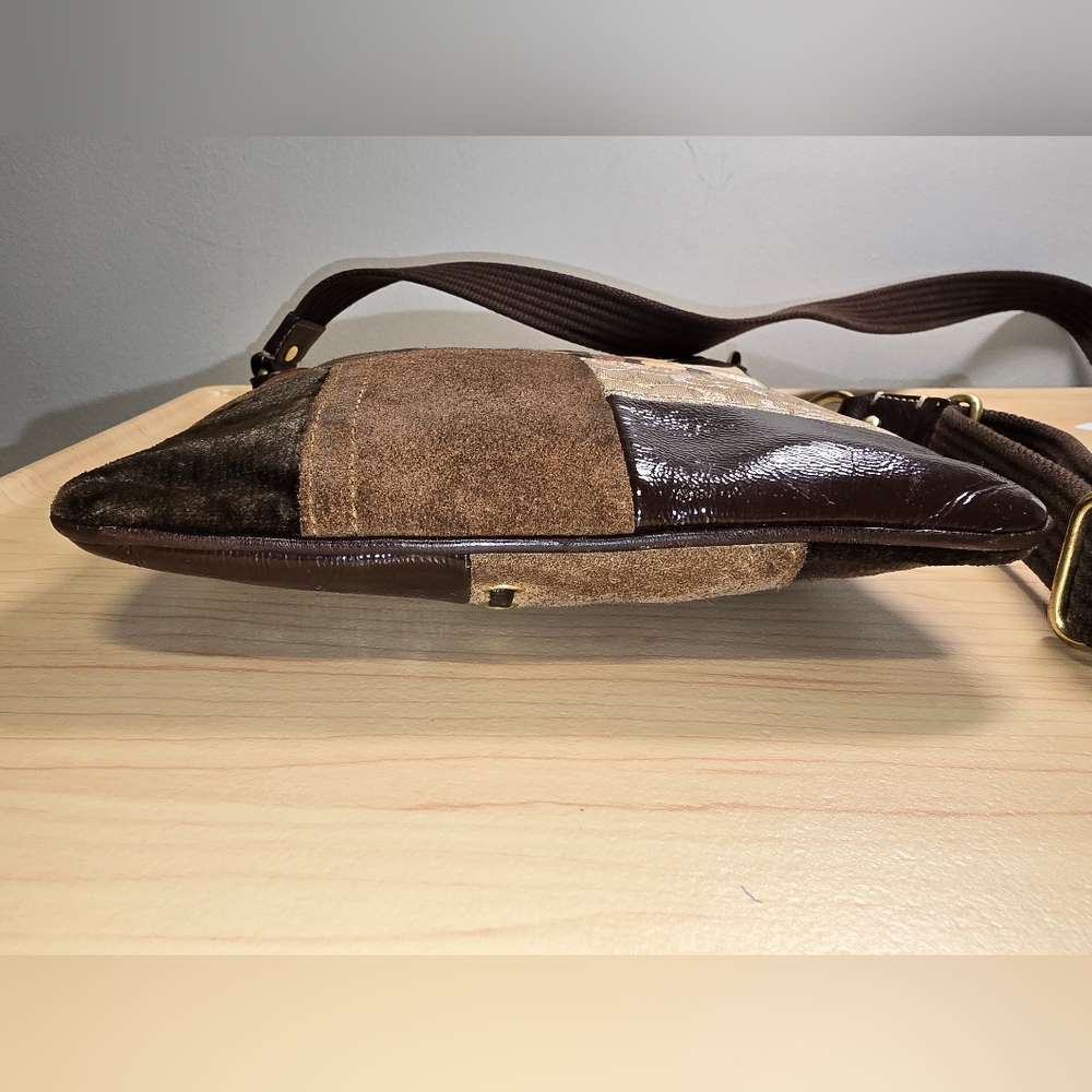 Coach Patchwork Crossbody Swingpack Bag Brown Sue… - image 7